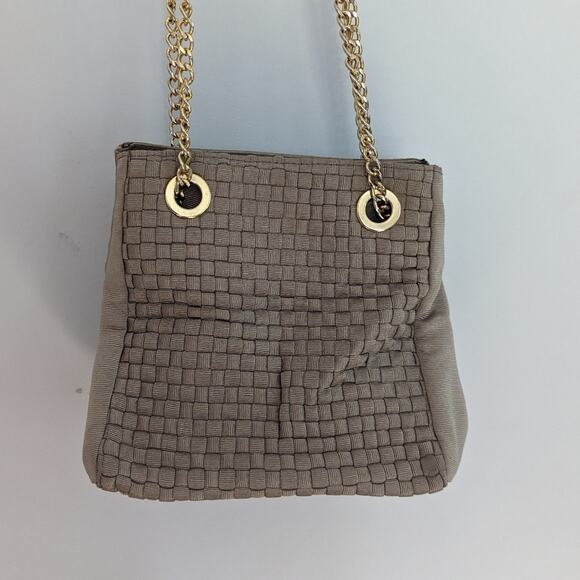 VintageWomen's Inge Christopher Braided Purse Shoulder Bag Taupe Grey Quilted - Picture 6 of 10